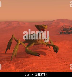 3d-Illustration einer isolierten Alien-Gottesanbeterin, die auf dem mars lebt Stockfoto