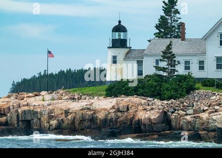 Golf von Maine, USA. Winter Harbor Leuchtturm und National Wildlife Refuge, auf Mark Island Stockfoto