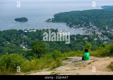 Camden Hills State Park, Maine, USA. Blick auf die Penobscot Bay vom Gipfel des Mt. Battie Stockfoto