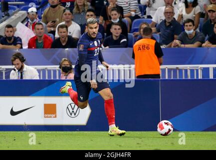 Theo Hernandez aus Frankreich während der FIFA Fußball-Weltmeisterschaft Katar 2022, Qualifikation, Gruppe-D-Fußballspiel zwischen Frankreich und Finnland am 7. September 2021 im Groupama-Stadion in Decines-Charpieu bei Lyon, Frankreich - Foto Jean Catuffe / DPPI Stockfoto