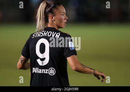 Turin, Italien, 9. September 2021. Andrea Staskova von Juventus während des UEFA Womens Champions League Spiels im Juventus Training Center, Turin. Bildnachweis sollte lauten: Jonathan Moscrop / Sportimage Stockfoto