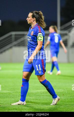 Seixal, Portugal. September 2021. Renate Jansen aus Twente in Aktion während des UEFA Women's Champions League Round 2, Qualifying Match der 2. Etappe zwischen Benfica und Twente auf dem Futebol Campus. (Endnote: Benfica 4:0 Twente) (Foto: Bruno de Carvalho/SOPA Images/Sipa USA) Quelle: SIPA USA/Alamy Live News Stockfoto