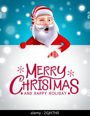 Weihnachten santa Gruß Vektor Vorlage Design. Fröhliche weihnachtstexte im weißen Nachrichtenbereich mit dem weihnachtsmann-Zeichen, das auf Weihnachten zeigt. Stock Vektor