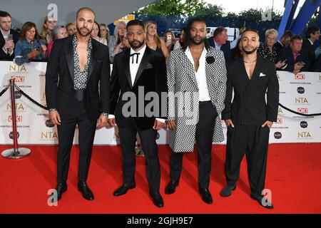 9. September 2021, London, Großbritannien Aston Merrygold, Orits Williams, Marvin Humes und JB Gill von JLS bei den National Television Awards 2021, O2 Arena, London. Quelle: Doug Peters/EMPICS/Alamy Live News Stockfoto