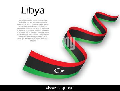 Winkende Band oder Banner mit Flagge Libyen. Für Independence day Poster Design Template Stock Vektor