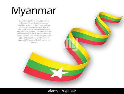 Winkende Band oder Banner mit Flagge von Myanmar. Für Independence day Poster Design Template Stock Vektor