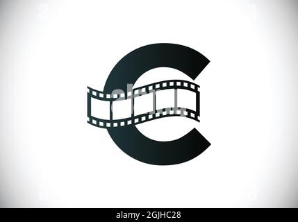 Anfängliches C-Monogramm-Alphabet mit Filmrolle. Video- und Film-Logo-Konzept. Schrift-Emblem. Logo für das Entertainment-Geschäft und das Unternehmen Stock Vektor