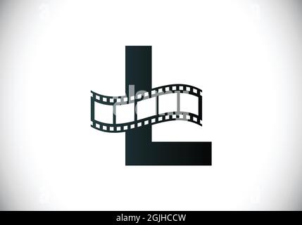 Anfängliches L-Monogramm-Alphabet mit Filmrolle. Video- und Film-Logo-Konzept. Schrift-Emblem. Logo für das Entertainment-Geschäft und das Unternehmen Stock Vektor