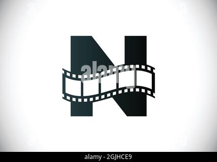 Anfängliches N-Monogramm-Alphabet mit Filmrolle. Video- und Film-Logo-Konzept. Schrift-Emblem. Logo für das Entertainment-Geschäft und das Unternehmen Stock Vektor