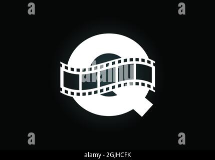 Anfängliches Q-Monogramm-Alphabet mit Filmrolle. Video- und Film-Logo-Konzept. Schrift-Emblem. Logo für das Entertainment-Geschäft und das Unternehmen Stock Vektor