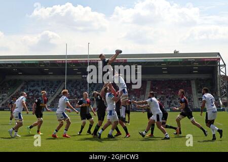 Datei-Foto vom 29-05-2021 von Harlequins gewinnen eine Line-out während des Spiels der Gallagher Premiership in Twickenham Stoop, London. Ausgabedatum: Freitag, 10. September 2021. Stockfoto