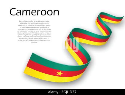 Winkende Band oder Banner mit Flagge von Kamerun. Für Independence day Poster Design Template Stock Vektor