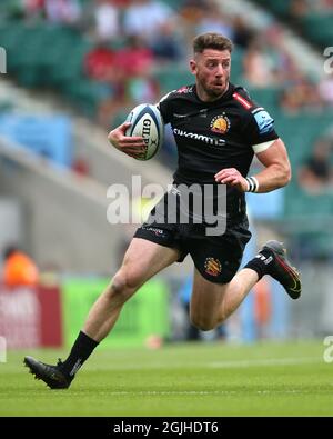 Datei-Foto vom 26-06-2021 von Alex Cuthbert von Exeter Chiefs in Aktion während des Gallagher Premiership Finales im Twickenham Stadium, London. Bilddatum: Samstag, 26. Juni 2021. Ausgabedatum: Freitag, 10. September 2021. Stockfoto