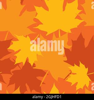 Nahtloses Muster des Ahornblattes im Herbst, Silhouette Ahornblatt, oranges Tonmuster. Stockfoto