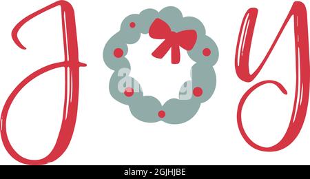 Weihnachtslogo oder -Abzeichen. Niedliche Cartoon Stechenkranz. Freude. Stock Vektor