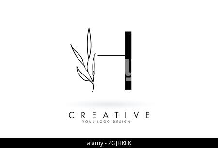 H-Letter-Logo-Design mit eleganten und schlanken Blättern Vektor-Illustration. Kreative Ikone mit Buchstabe H. Stock Vektor