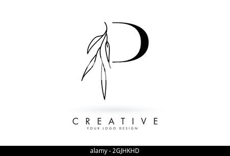 P-Letter-Logo-Design mit eleganten und schlanken Blättern Vektorgrafik. Kreative Ikone mit Buchstabe P. Stock Vektor