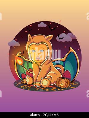Charmander Baby Boy mit Halloween-Thema Stock Vektor