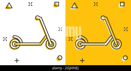 Elektroroller Symbol im Comic-Stil. Fahrrad Cartoon Vektor-Illustration auf weißem Hintergrund isoliert. Geschäftskonzept mit Splash-Effekt für den Transport. Stock Vektor