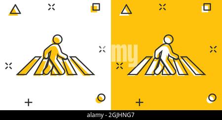 Fußgängerüberweg-Ikone im Comic-Stil. Menschen Gehweg Cartoon Zeichen Vektor-Illustration auf weißem isolierten Hintergrund. Navigation Splash-Effekt Busin Stock Vektor