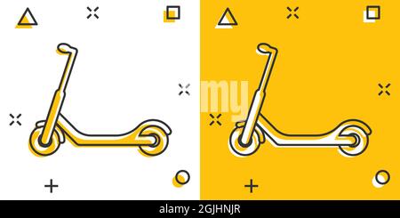 Elektroroller Symbol im Comic-Stil. Fahrrad Cartoon Vektor-Illustration auf weißem Hintergrund isoliert. Geschäftskonzept mit Splash-Effekt für den Transport. Stock Vektor