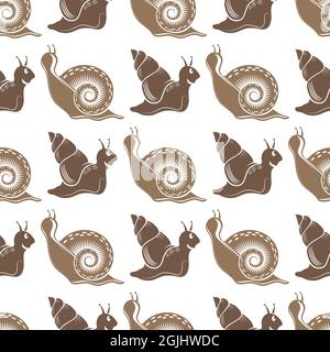 Tiersymbol. Snail Logo isoliert auf weißem Hintergrund. Nahtloses Muster. Stock Vektor