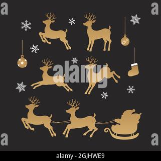 Weihnachtsschmuck Silhouette Vektor Illustration Set (Rentier, weihnachtsmann etc.) | Goldfarbe Stock Vektor