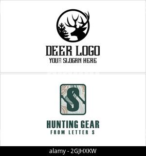 Jagd Hirsch Wald Abenteuer Logo Design Stock Vektor