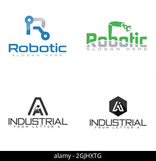 Industrielles Engineering Roboter Logo Design Stock Vektor