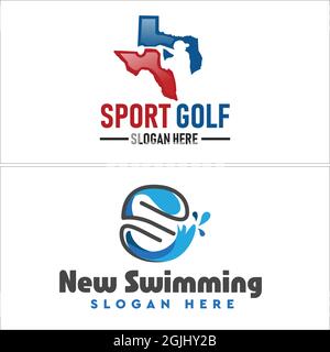 Logo für Golfsport und Spritzwasser-Schwimmen Stock Vektor