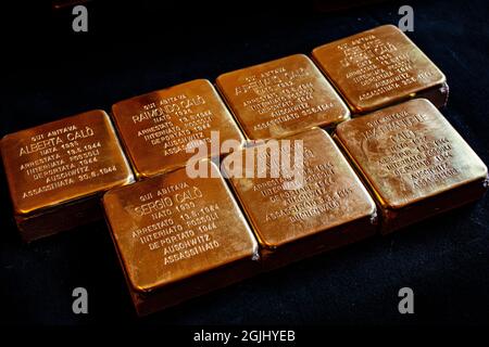 Bologna, ITALIEN. 08. Januar 2020. Stolpersteine sind in der Comune di Bologna während der Pressepemiere in Bologna zu sehen, Stockfoto