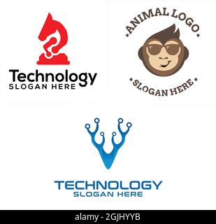Tierpferd Affen und Hirsche Tech-Logo-Design Stock Vektor
