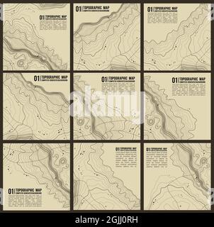 Grauen Konturen vektor Topographie. Geographische Berg Topographie Vector Illustration. Topografische Muster Textur. Karte auf dem Land vektor Gelände Stock Vektor