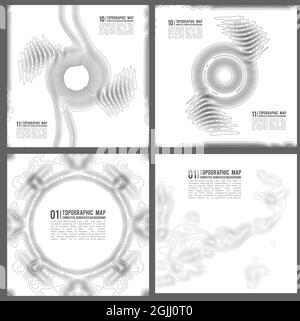 Höhenlinien der Höhengrafiken der Höhenlinien. Topografische Mustertextur. Karte auf Land Vektor Gelände. Höhenlinien der Höhengrafiken der Höhenlinien. Vektorset. Stock Vektor