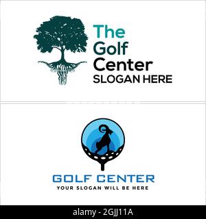 Golf Ziege und Baum Zentrum Wettbewerb Logo Design Stock Vektor