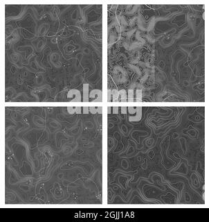 Abstrakte Papierform. Topografische Mustertextur. Karte auf Land Vektor Gelände. Höhenlinien der Höhengrafiken der Höhenlinien. Vektorset. Stock Vektor