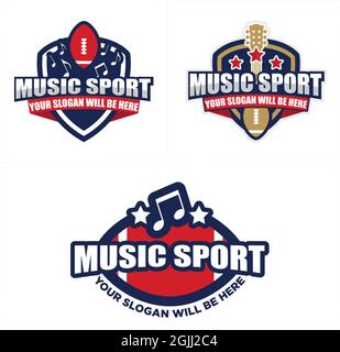 Abzeichen Musik Sport Rugby Gitarre Logo Design Stock Vektor