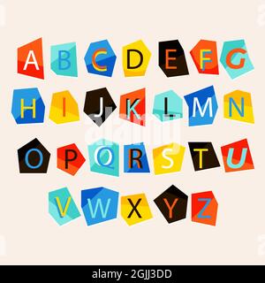 Papier Stil Lösegeld Note Buchstaben Satz Vektor-Illustration. Stock Vektor