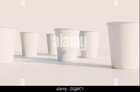 Pappkaffeetassen blank nachgestellt. 3D-Rendering-Illustration. Stockfoto