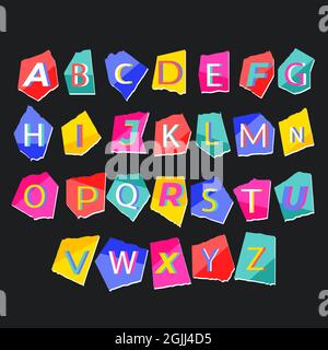 Papier Stil Lösegeld Note Buchstaben Satz Vektor-Illustration. Stock Vektor