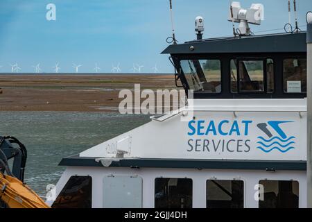 Seacat Services, Offshore-Support-Schiffe, die in Wells-next-the-Sea North Norfolk, Großbritannien, festgemacht sind Stockfoto