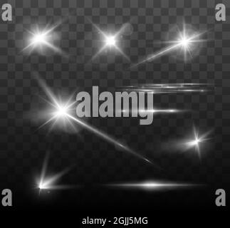 Set von glänzenden Funkeln und Fackeln. Leuchtende Lichter auf transparentem Hintergrund isoliert. Vektorgrafik Stock Vektor