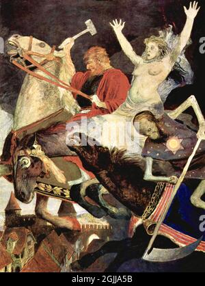 Krieg ist der Titel zweier Ölgemälde zum gleichen Thema, die der Schweizer Symbolist Arnold Böcklin 1896 in schneller Folge in 2. Fassung fertig gestellt hat. Stockfoto