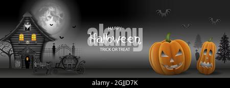 Halloween-Hintergrund mit Spukhaus und Kürbisse Stock Vektor