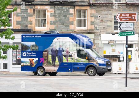 RBS Royal Bank of Scotland, mobiler Lieferwagen, geparkt in Aberfeldy, Perth, und Kinross, Schottland, Großbritannien Stockfoto