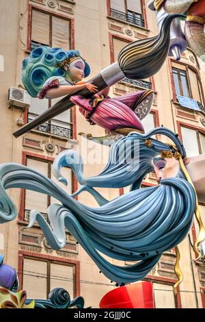 Falla Skulptur, Valencia, Valencia, Spanien Stockfoto