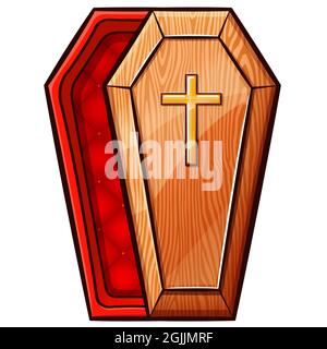 Holz offenen Sarg Vektor Illustration Cartoon Design Stock Vektor