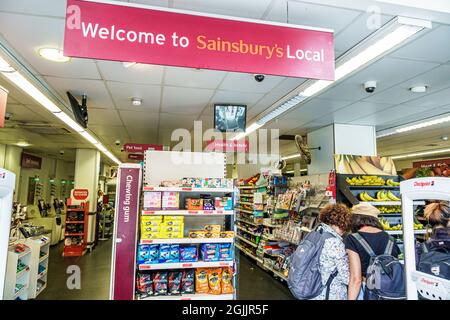London England, UK Lambeth Southwark Sainsbury's, Lebensmittelgeschäft, Supermarkt, 24-Stunden-Geschäft im Innenraumgeschäft Stockfoto