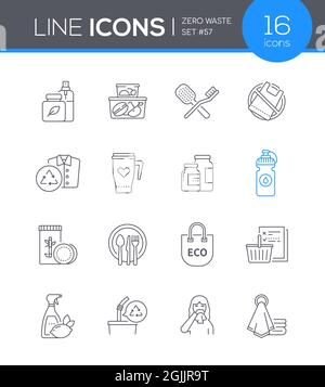 Zero Waste - modernes Design Stil Icon-Set. Tolle Bilder. Das Problem der Ökologie und des Recyclings von Haushaltsabfällen ist akut. Diese Abbildung e Stock Vektor