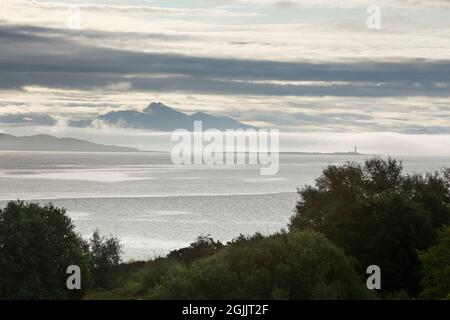 Blick über den Sound of Mull in Richtung Ben Cruachan. Isle of Mull. Argyll & Bute. Schottland, Großbritannien. Stockfoto